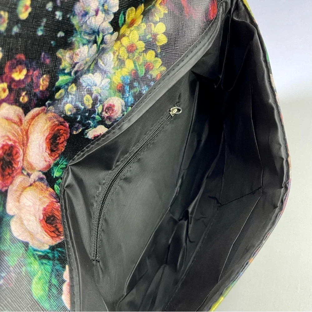 Floral Retro Faux Leather 13 inch Studded Envelope Clutch Detachable Strap